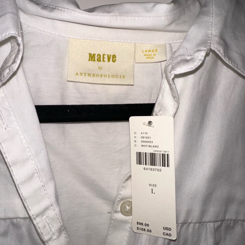 Anthropologie White Casual Button Down Shirt - Picture 2 of 3